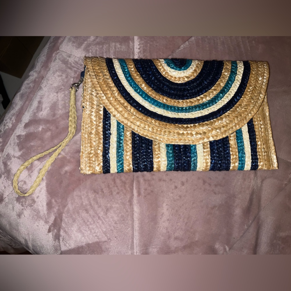 Mud Pie Blue Straw Clutch